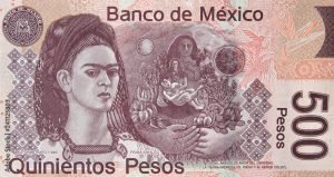 Frida Kahlo no reverso da cédula de 500 pesos mexicanos