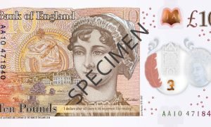 escritora Jane Austen na nota de 10 pounds ingleses em 2016